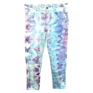 J.Jill Size 10 Jeans Handmade Tie Dye Skinny Ankle‎ Cropped Blue Purple 272